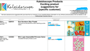 HTML Email of suggestive selling for customer